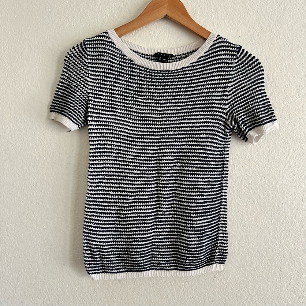 Theory Navy and White Striped Knit Sweater Top Sz P